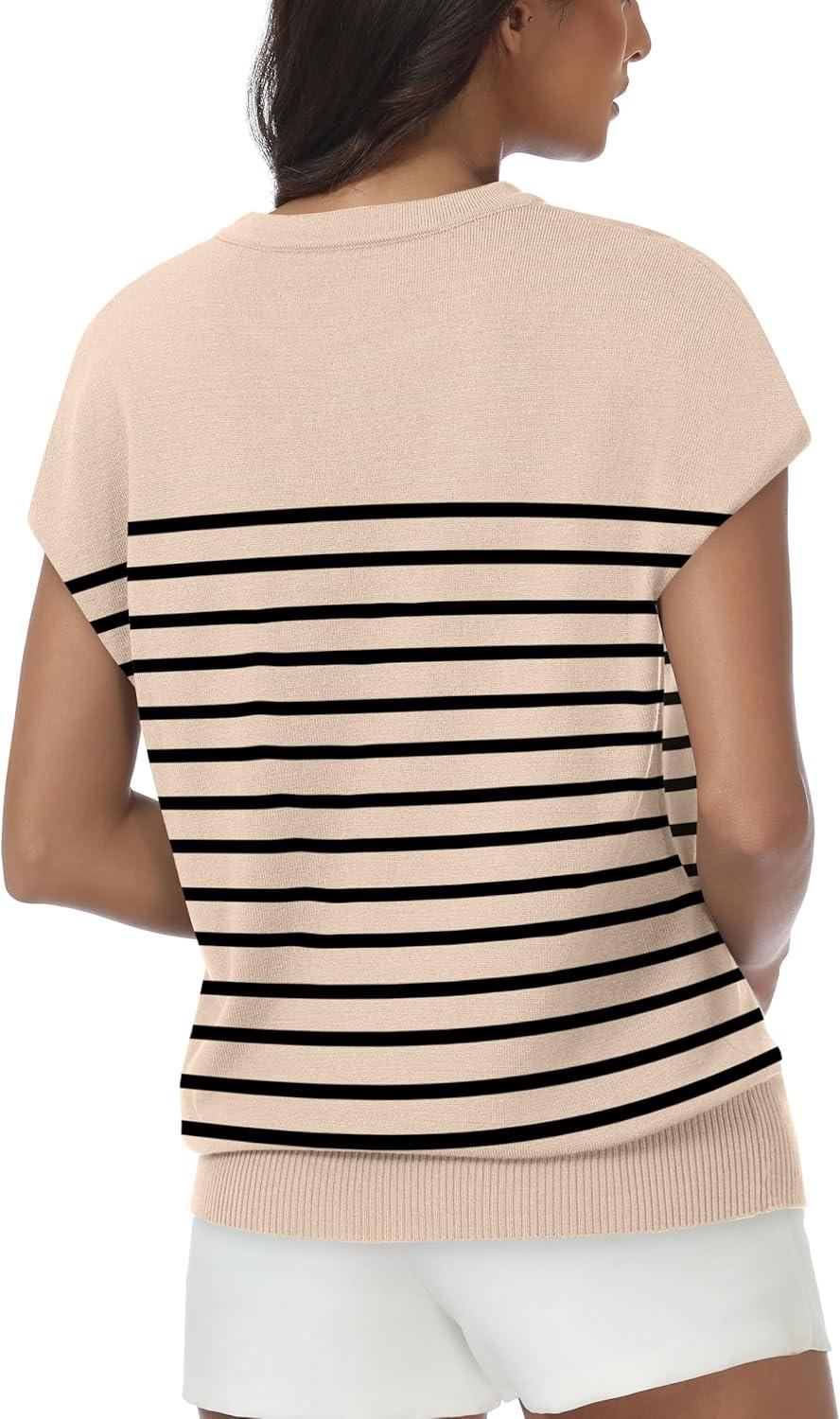 imageWomens Tops Summer Sweater Short Sleeve Shirts Dressy Casual Basic Casual Cap Sleeve Tops Beach Vacation ClothesApricot Black