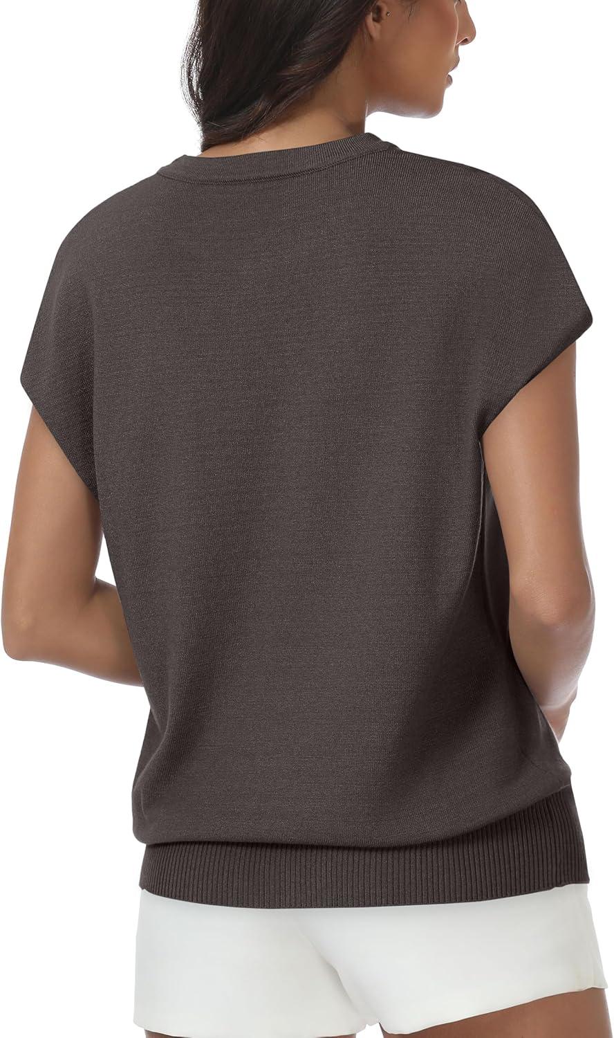 imageWomens Tops Summer Sweater Short Sleeve Shirts Dressy Casual Basic Casual Cap Sleeve Tops Beach Vacation ClothesCoffee