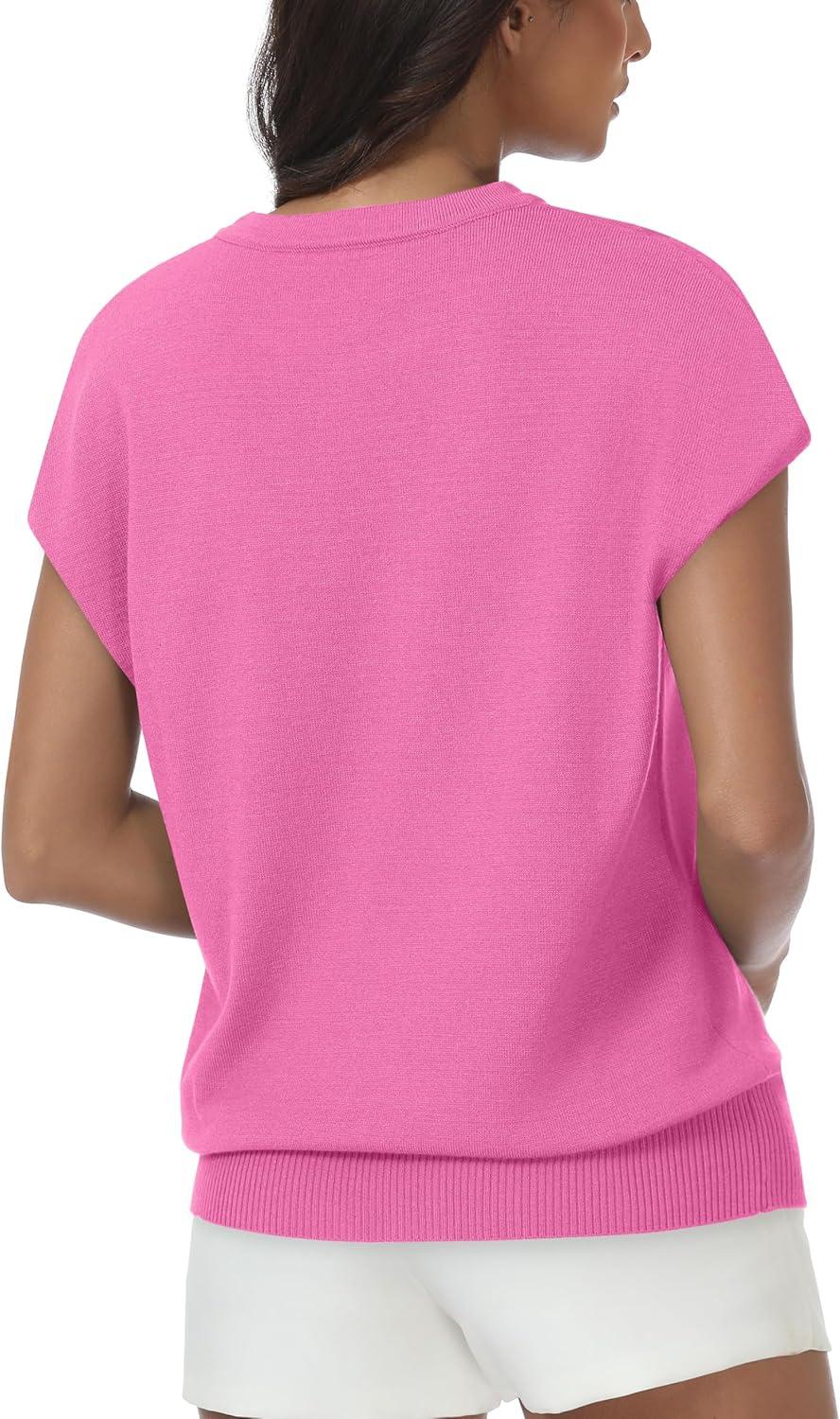 imageWomens Tops Summer Sweater Short Sleeve Shirts Dressy Casual Basic Casual Cap Sleeve Tops Beach Vacation ClothesPink
