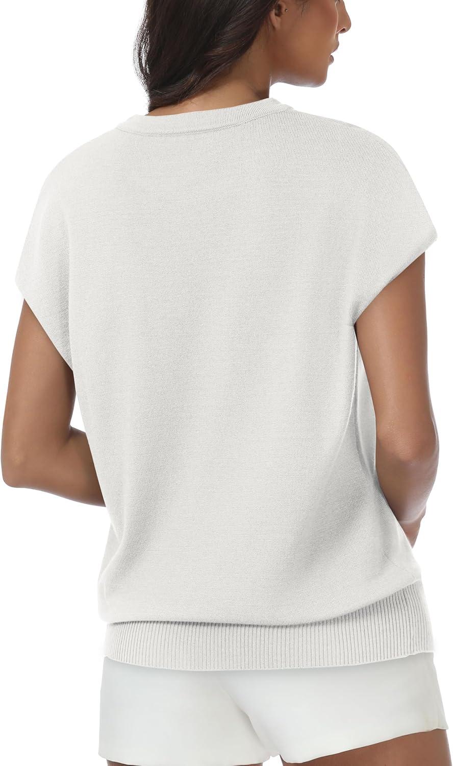 imageWomens Tops Summer Sweater Short Sleeve Shirts Dressy Casual Basic Casual Cap Sleeve Tops Beach Vacation ClothesWhite