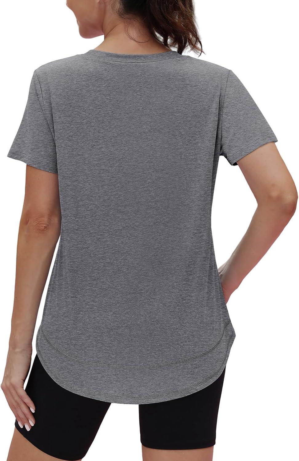 imageWomens Workout Tops Short Sleeve Shirts with Sun Protection Trendy Spring Summer Outfits S3XL01 Grey