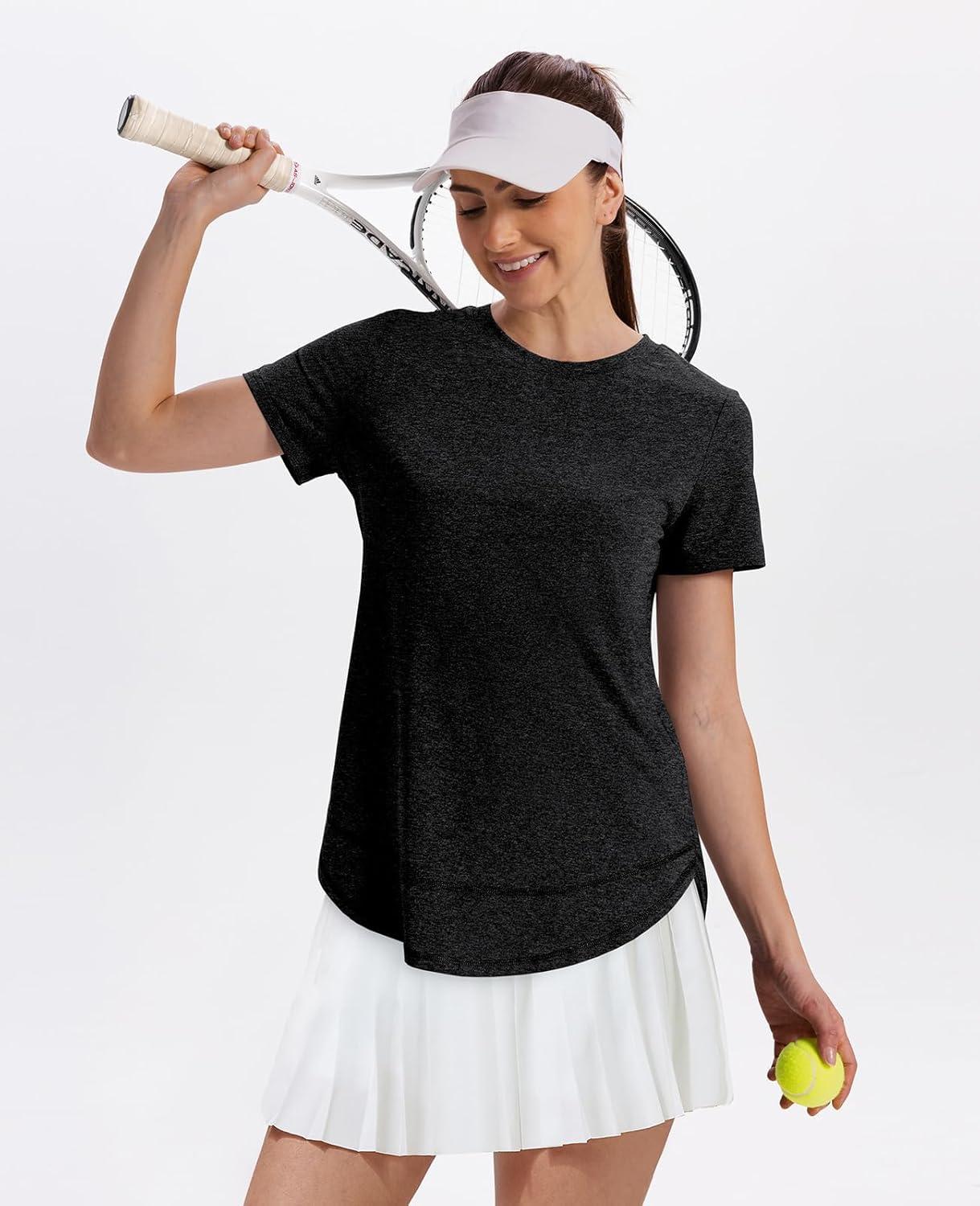 imageWomens Workout Tops Short Sleeve Shirts with Sun Protection Trendy Spring Summer Outfits S3XL02 Black