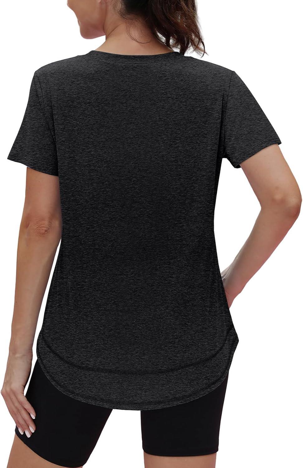 imageWomens Workout Tops Short Sleeve Shirts with Sun Protection Trendy Spring Summer Outfits S3XL02 Black