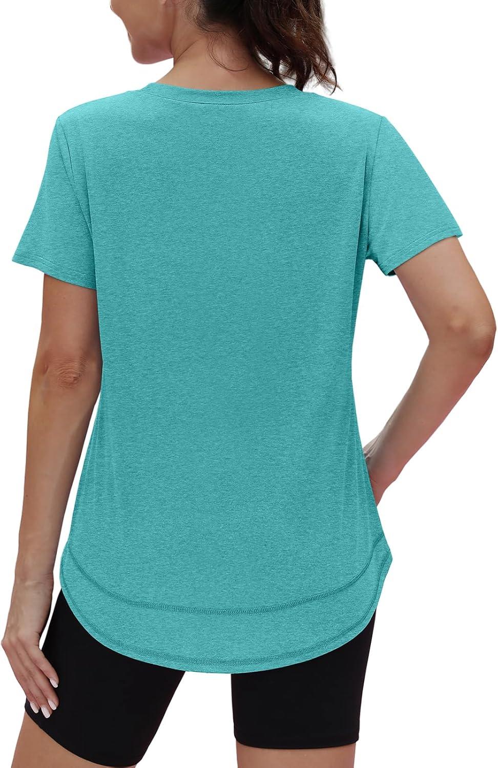 imageWomens Workout Tops Short Sleeve Shirts with Sun Protection Trendy Spring Summer Outfits S3XL03 Aqua
