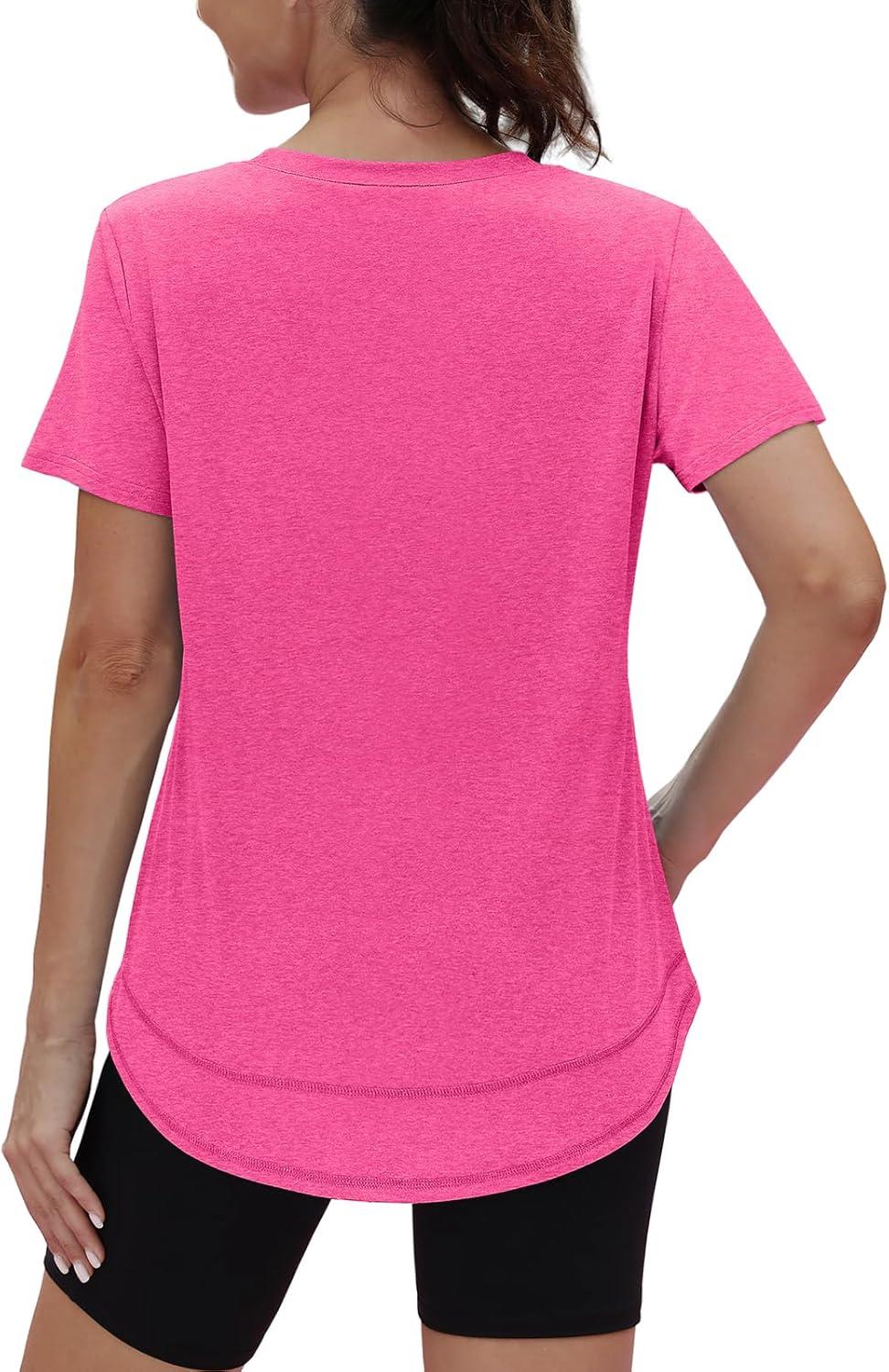 imageWomens Workout Tops Short Sleeve Shirts with Sun Protection Trendy Spring Summer Outfits S3XL06 Hot Pink