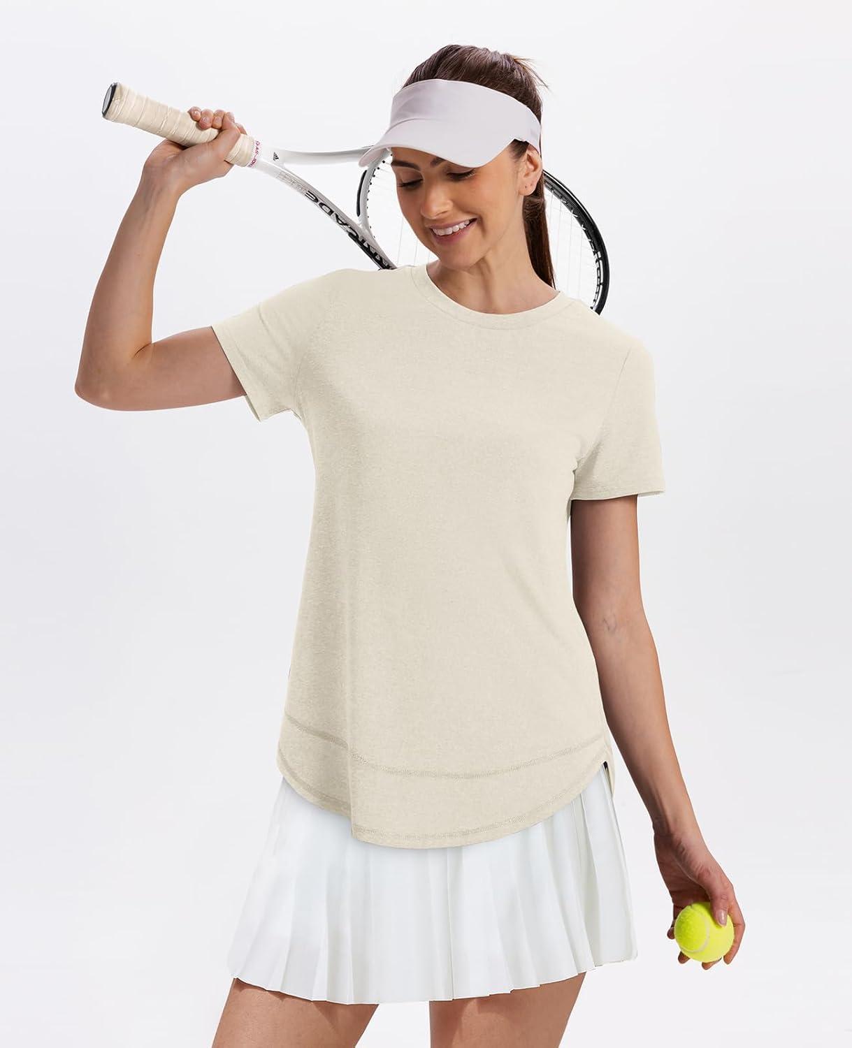 imageWomens Workout Tops Short Sleeve Shirts with Sun Protection Trendy Spring Summer Outfits S3XL07 Cream White