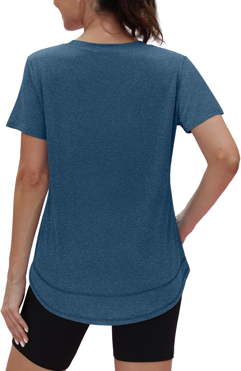 imageWomens Workout Tops Short Sleeve Shirts with Sun Protection Trendy Spring Summer Outfits S3XL09 Dark Blue