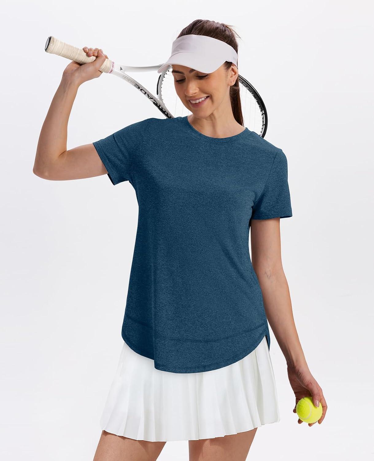 imageWomens Workout Tops Short Sleeve Shirts with Sun Protection Trendy Spring Summer Outfits S3XL09 Dark Blue