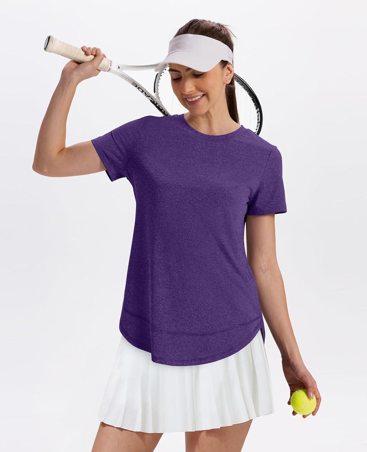 imageWomens Workout Tops Short Sleeve Shirts with Sun Protection Trendy Spring Summer Outfits S3XL10 Purple