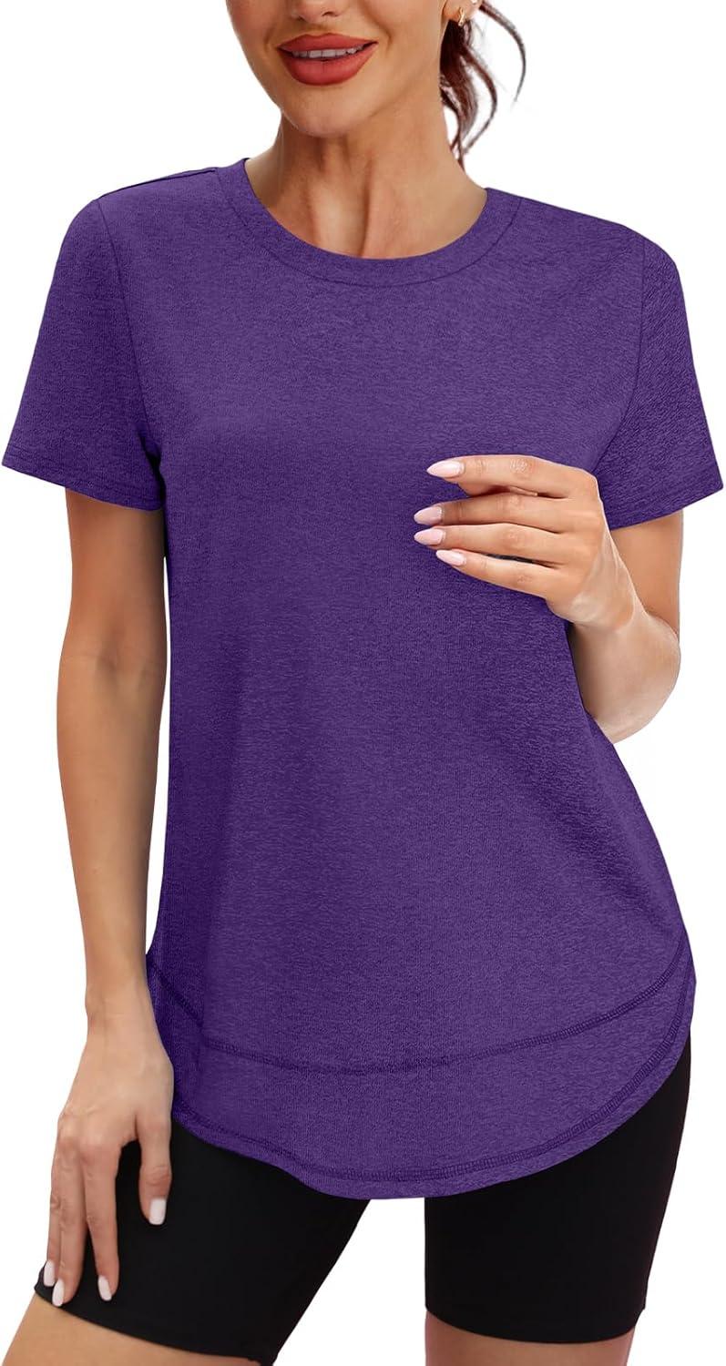 imageWomens Workout Tops Short Sleeve Shirts with Sun Protection Trendy Spring Summer Outfits S3XL10 Purple