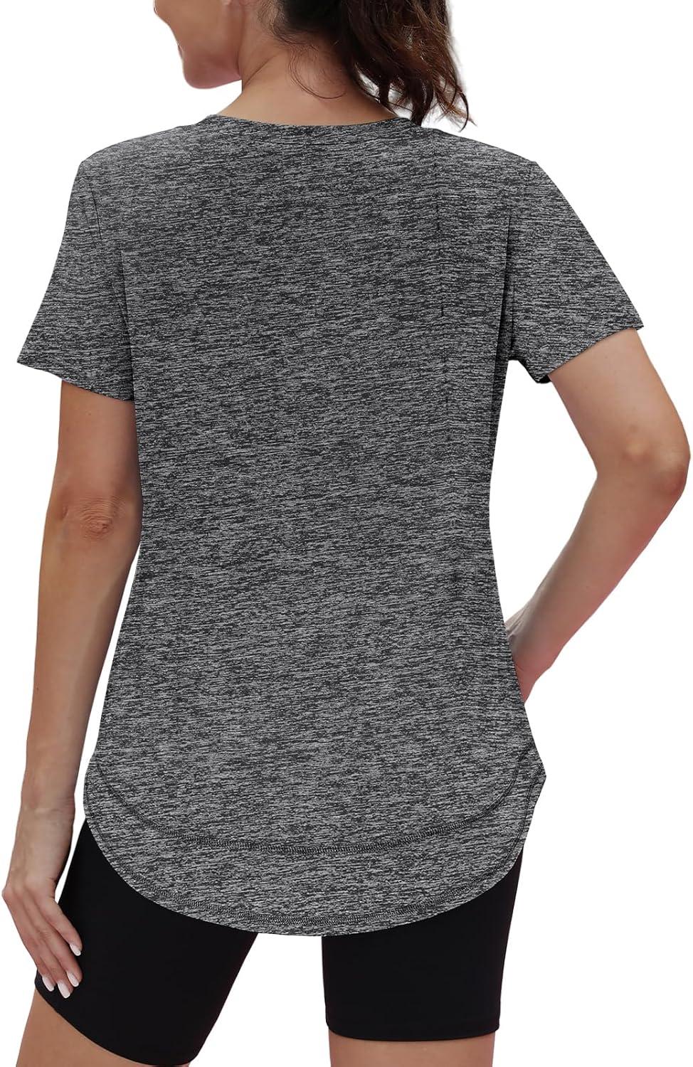 imageWomens Workout Tops Short Sleeve Shirts with Sun Protection Trendy Spring Summer Outfits S3XL11 Dark Grey
