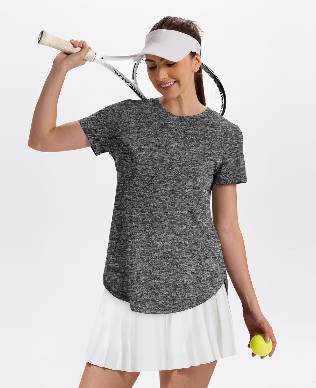 imageWomens Workout Tops Short Sleeve Shirts with Sun Protection Trendy Spring Summer Outfits S3XL11 Dark Grey