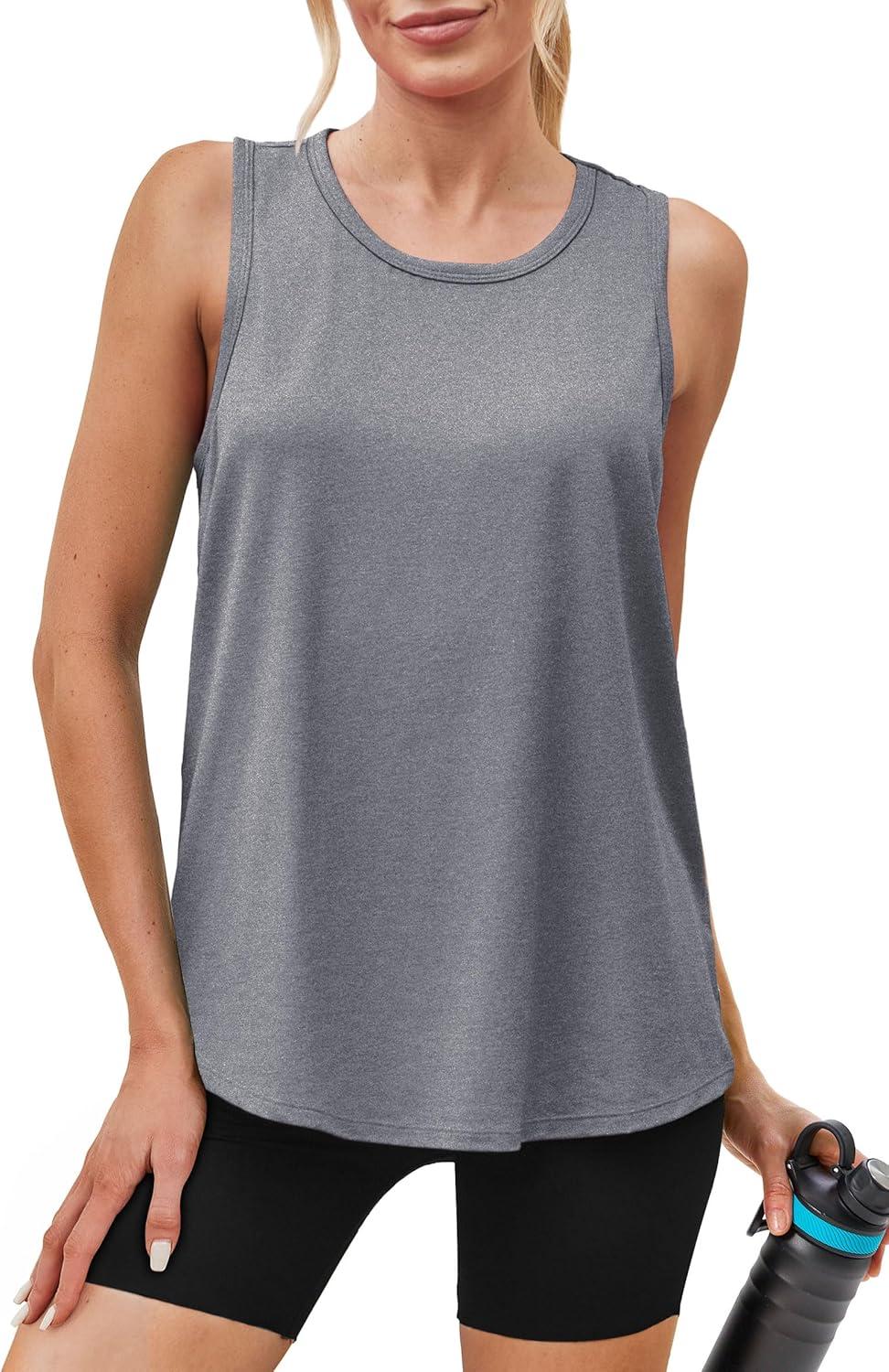 imageWomens Workout Tops Sleeveless Racerback Lightweight Active Tennis Yoga Shirts Athletic Running Tank Top for WomenGrey