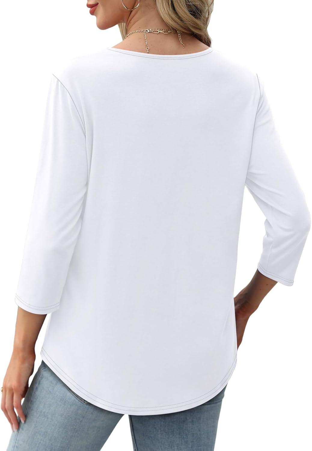 imageXIEERDUO 34 Length Sleeve Tops for Women 2025 Crewneck Casual Pleated Tunic Tops Loose Fit Shirts BlousesAwhite