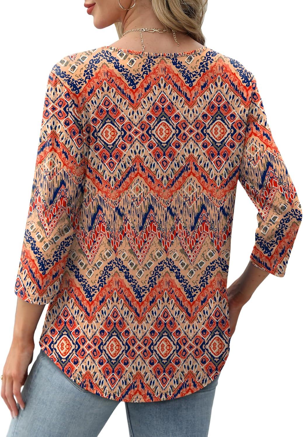 imageXIEERDUO 34 Length Sleeve Tops for Women 2025 Crewneck Casual Pleated Tunic Tops Loose Fit Shirts BlousesFboho