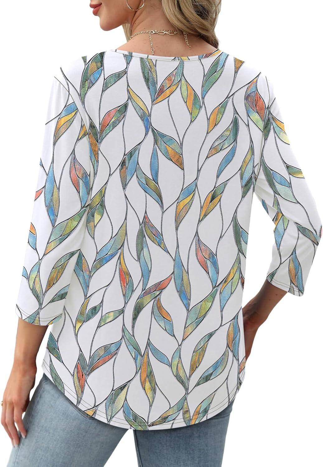 imageXIEERDUO 34 Length Sleeve Tops for Women 2025 Crewneck Casual Pleated Tunic Tops Loose Fit Shirts BlousesFleaf