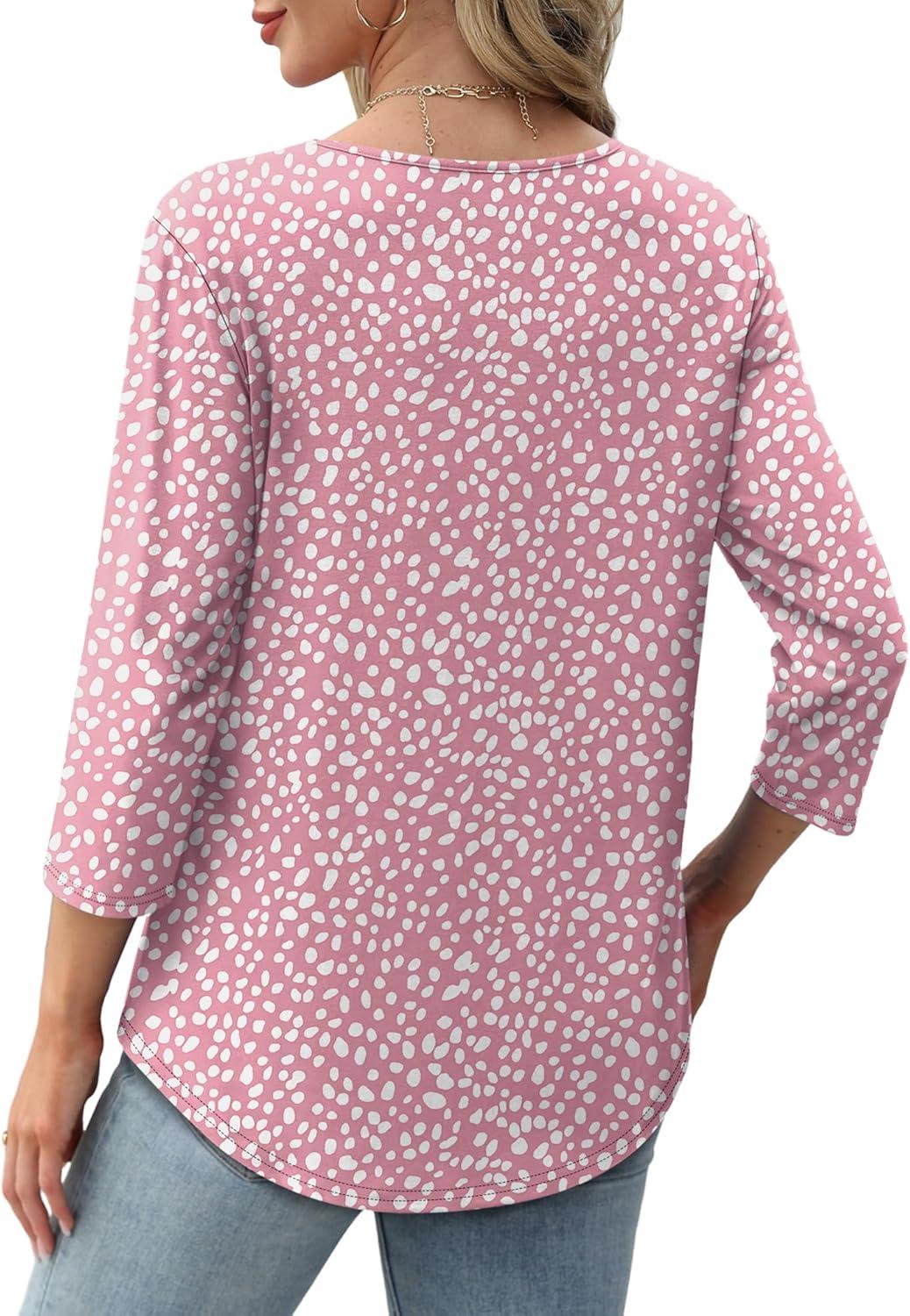 imageXIEERDUO 34 Length Sleeve Tops for Women 2025 Crewneck Casual Pleated Tunic Tops Loose Fit Shirts BlousesFpink Leopard