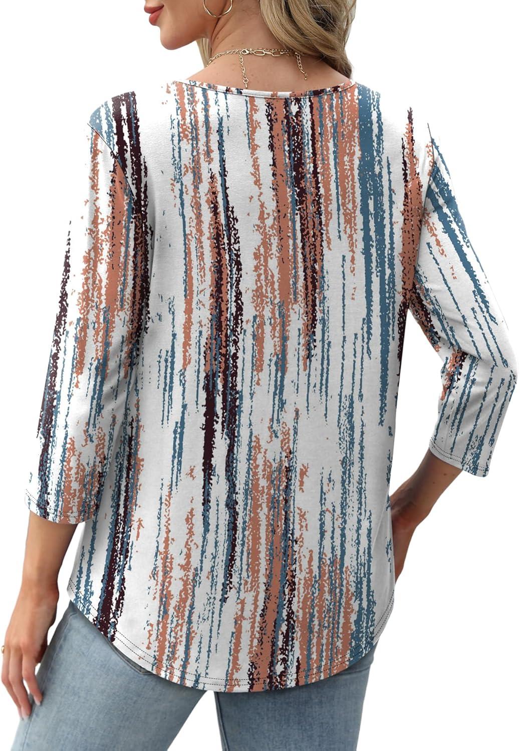 imageXIEERDUO 34 Length Sleeve Tops for Women 2025 Crewneck Casual Pleated Tunic Tops Loose Fit Shirts BlousesFtie Dye