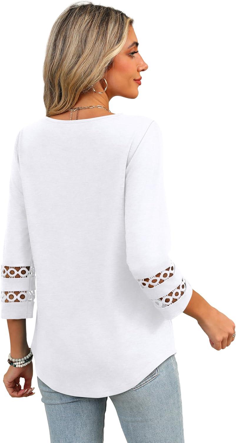 imageXIEERDUO 34 Length Sleeve Womens Tops Dressy Casual Blouses for Women 2025 Trendy V Neck T Shirts Summer ClothesA White