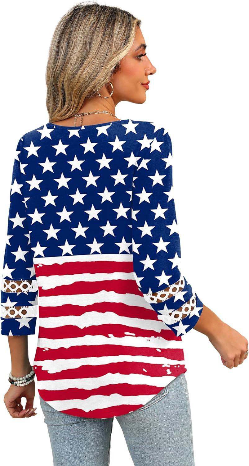 imageXIEERDUO 34 Length Sleeve Womens Tops Dressy Casual Blouses for Women 2025 Trendy V Neck T Shirts Summer ClothesFlag a