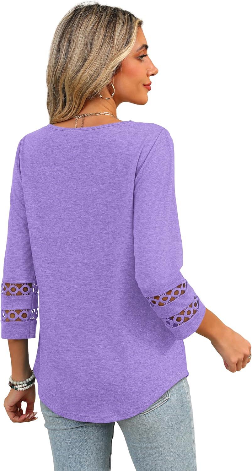 imageXIEERDUO 34 Length Sleeve Womens Tops Dressy Casual Blouses for Women 2025 Trendy V Neck T Shirts Summer ClothesPurple