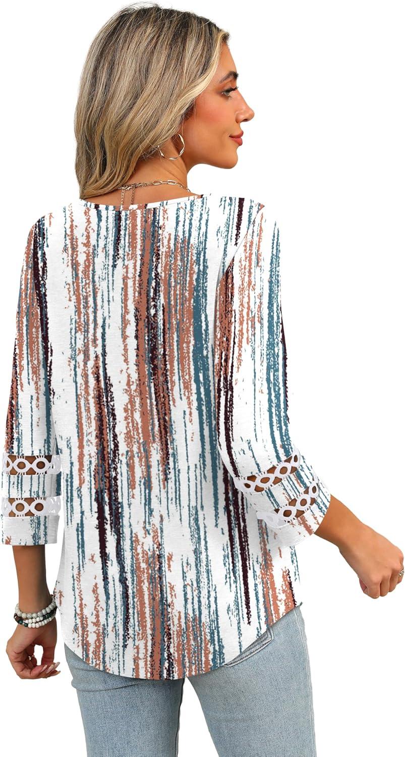 imageXIEERDUO 34 Length Sleeve Womens Tops Dressy Casual Blouses for Women 2025 Trendy V Neck T Shirts Summer ClothesZ Tie Dye