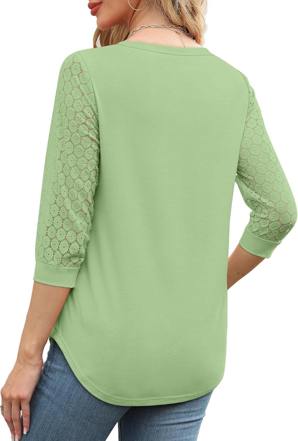 imageXIEERDUO 34 Length Sleeve Womens Tops VNeck Lace Tunic Tops Business Casual Blouses 2025Light Green