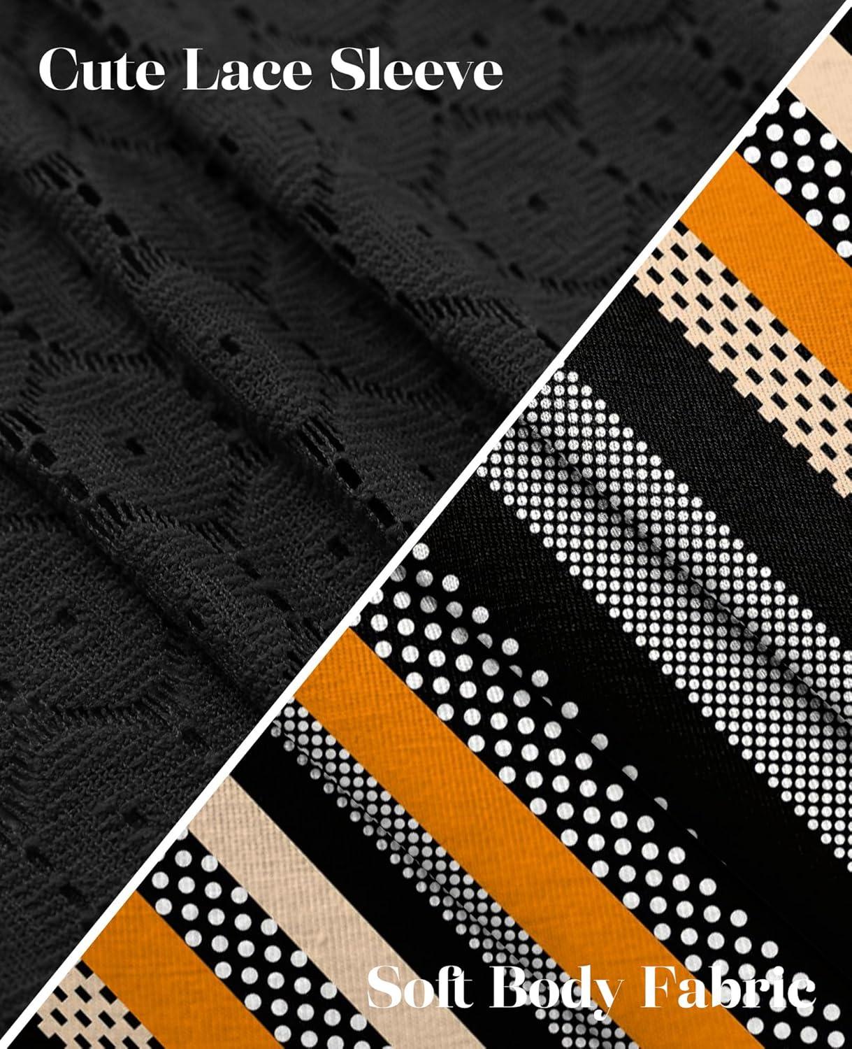 imageXIEERDUO 34 Length Sleeve Womens Tops VNeck Lace Tunic Tops Business Casual Blouses 2025Patternedkhaki Stripe