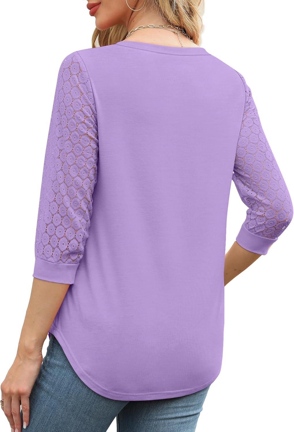 imageXIEERDUO 34 Length Sleeve Womens Tops VNeck Lace Tunic Tops Business Casual Blouses 2025Purple