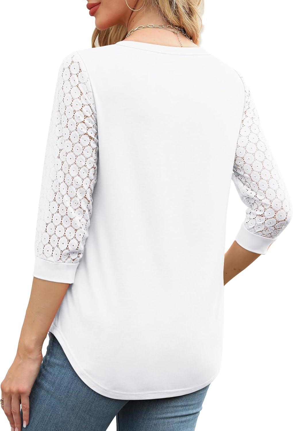 imageXIEERDUO 34 Length Sleeve Womens Tops VNeck Lace Tunic Tops Business Casual Blouses 2025White