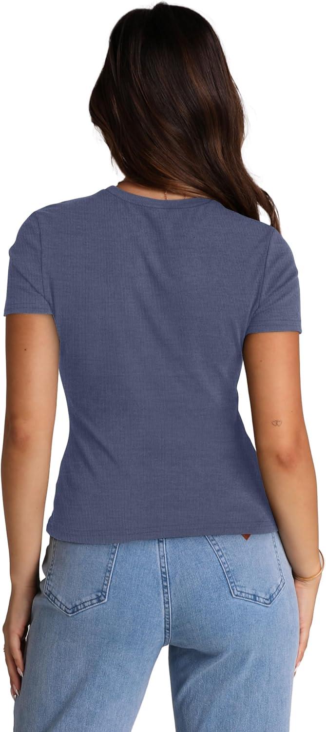 imageXIEERDUO Basic Tops for Women Short Sleeve Baby Tees 23 Pack Crew Neck T Shirts Slim Fit Tees2 Pack BlackBlue