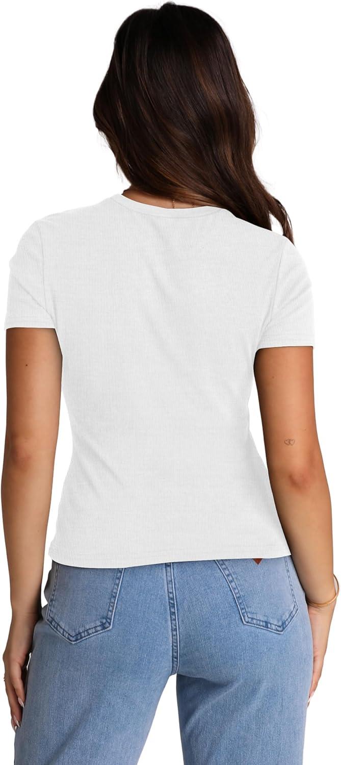 imageXIEERDUO Basic Tops for Women Short Sleeve Baby Tees 23 Pack Crew Neck T Shirts Slim Fit Tees2 Pack BlackWhite