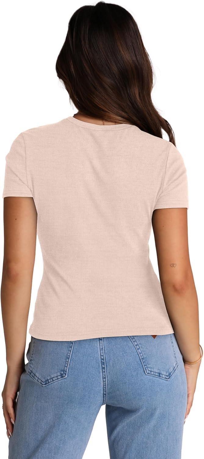 imageXIEERDUO Basic Tops for Women Short Sleeve Baby Tees 23 Pack Crew Neck T Shirts Slim Fit Tees3 Pack BlackWhiteApricot