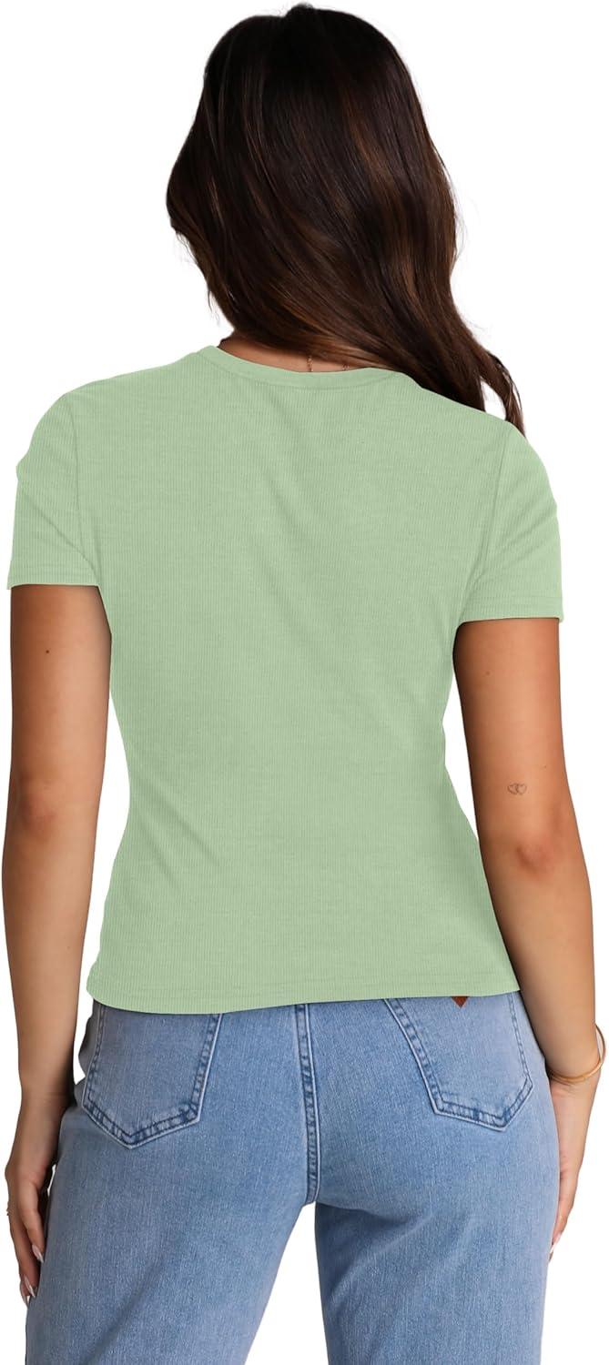 imageXIEERDUO Basic Tops for Women Short Sleeve Baby Tees 23 Pack Crew Neck T Shirts Slim Fit Tees3 Pack BlackWhiteArmygreen