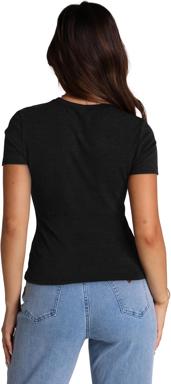 imageXIEERDUO Basic Tops for Women Short Sleeve Baby Tees 23 Pack Crew Neck T Shirts Slim Fit Tees3 Pack BlackWhiteBlue