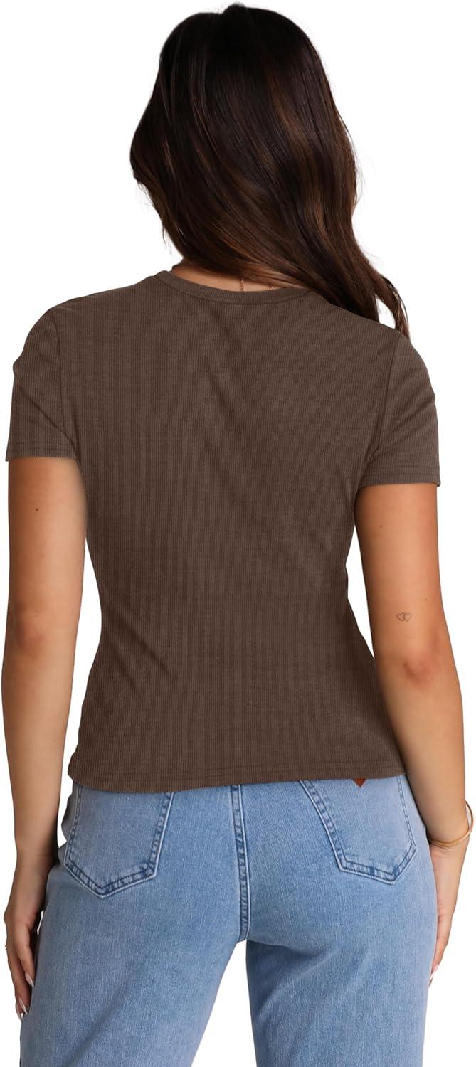 imageXIEERDUO Basic Tops for Women Short Sleeve Baby Tees 23 Pack Crew Neck T Shirts Slim Fit Tees3 Pack BlackWhiteBrown