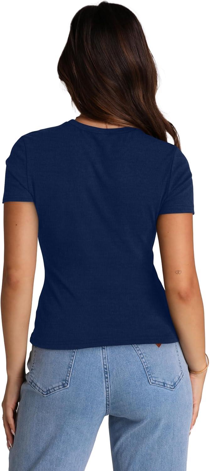 imageXIEERDUO Basic Tops for Women Short Sleeve Baby Tees 23 Pack Crew Neck T Shirts Slim Fit Tees3 Pack BlackWhiteNavyblue