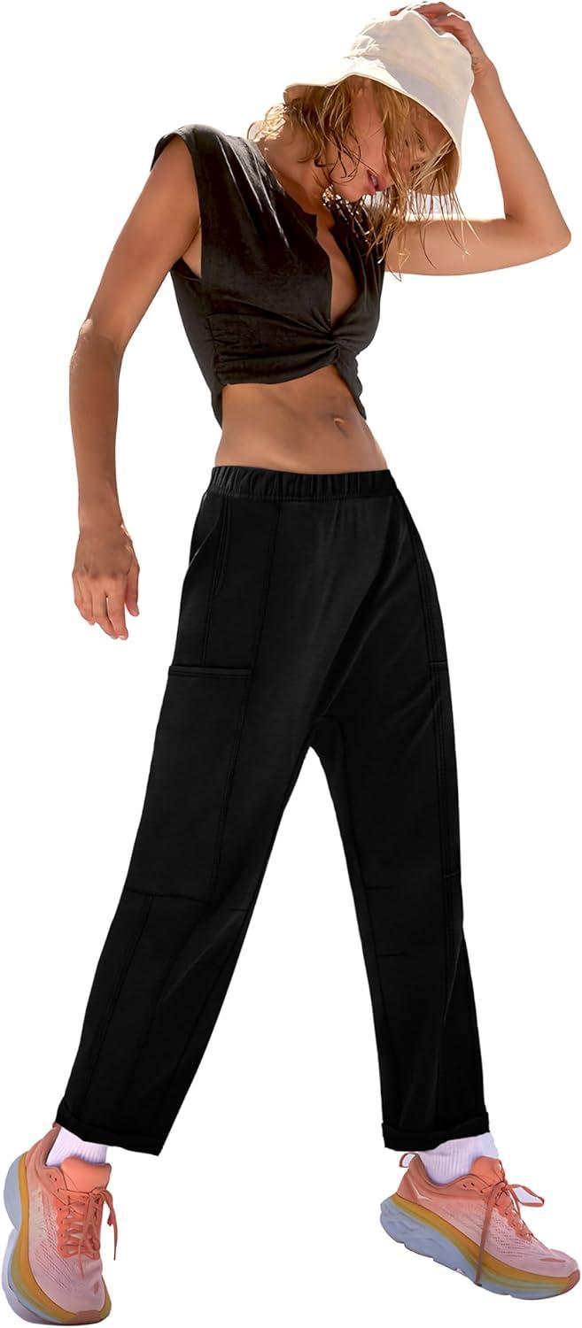 imageXIEERDUO Black Cargo Pants Women High Waisted Joggers Flowy Baggy Trousers with Side Pocket L