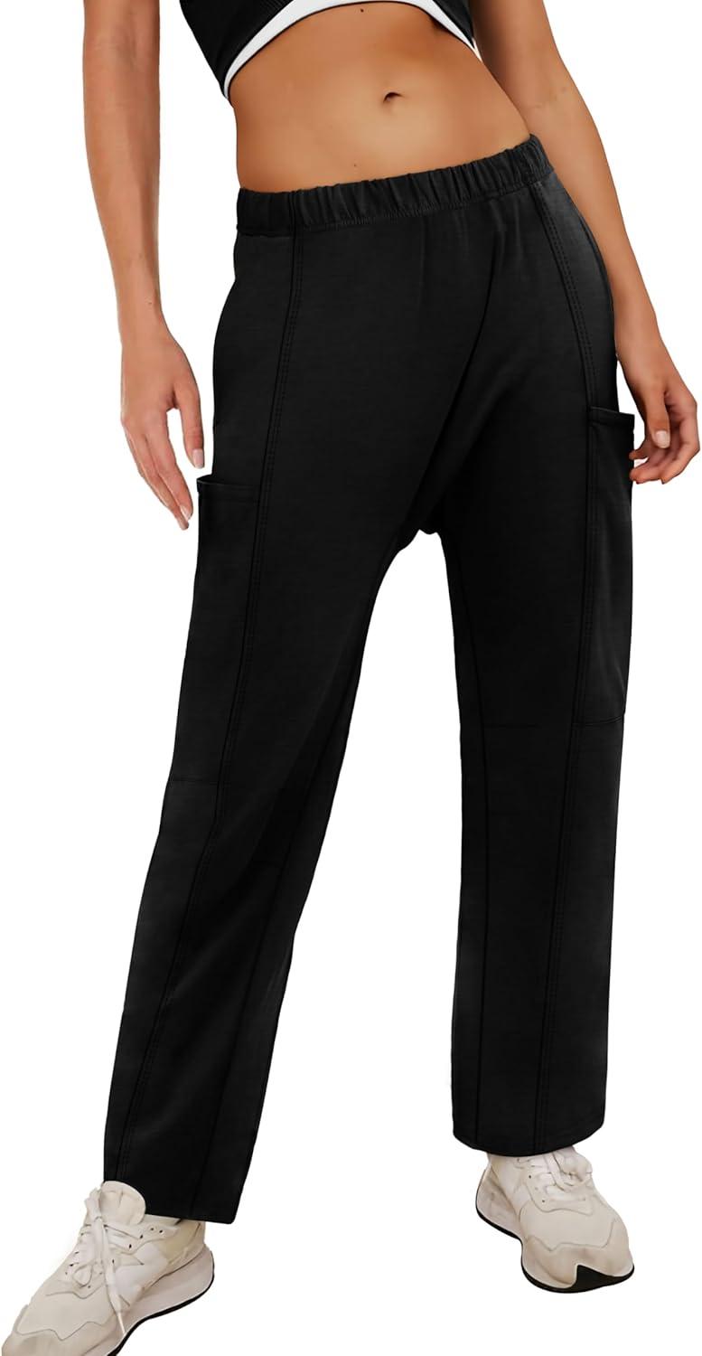 imageXIEERDUO Black Cargo Pants Women High Waisted Joggers Flowy Baggy Trousers with Side Pocket L