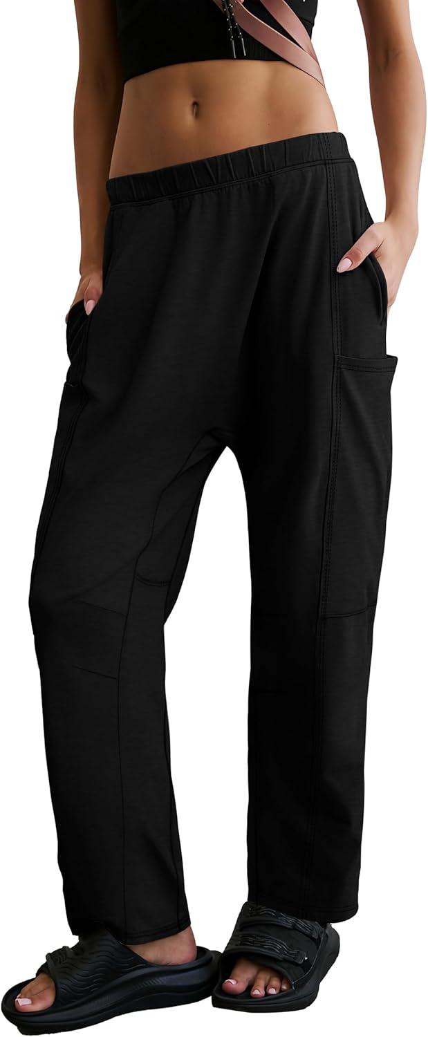 imageXIEERDUO Black Cargo Pants Women High Waisted Joggers Flowy Baggy Trousers with Side Pocket L