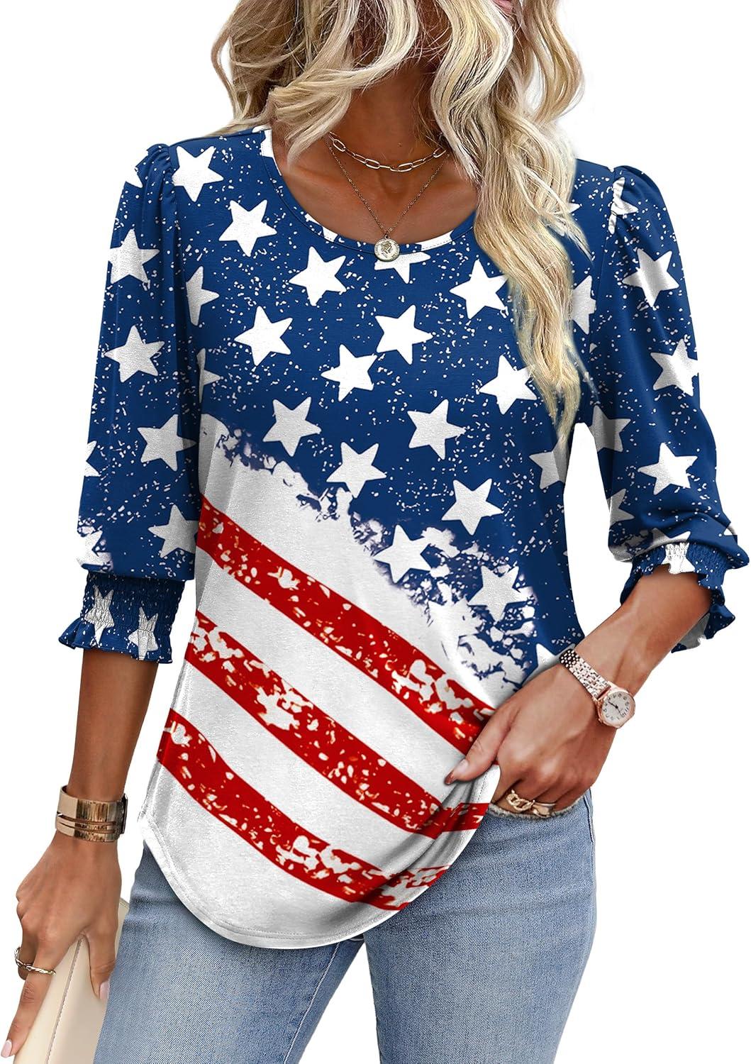 imageXIEERDUO Blouses for Women Dressy Casual 34 Length Sleeve Womens Tops with Smocked CuffsCflag