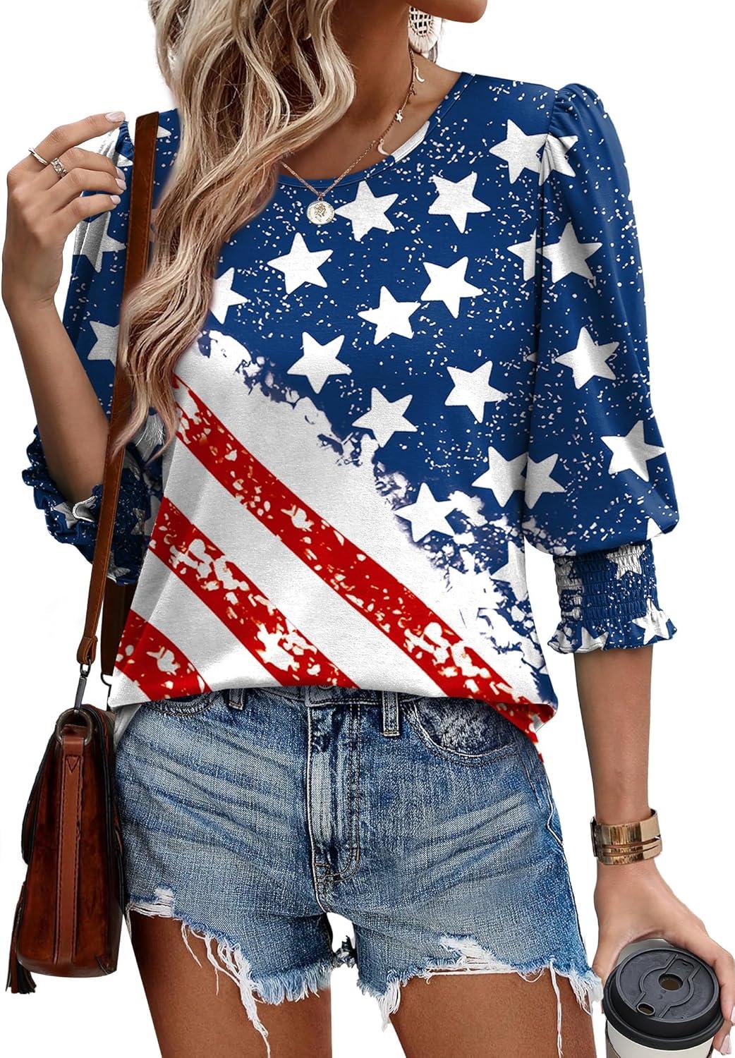 imageXIEERDUO Blouses for Women Dressy Casual 34 Length Sleeve Womens Tops with Smocked CuffsCflag