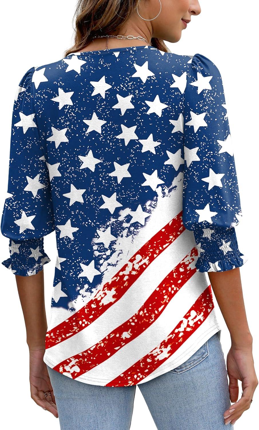 imageXIEERDUO Blouses for Women Dressy Casual 34 Length Sleeve Womens Tops with Smocked CuffsCflag