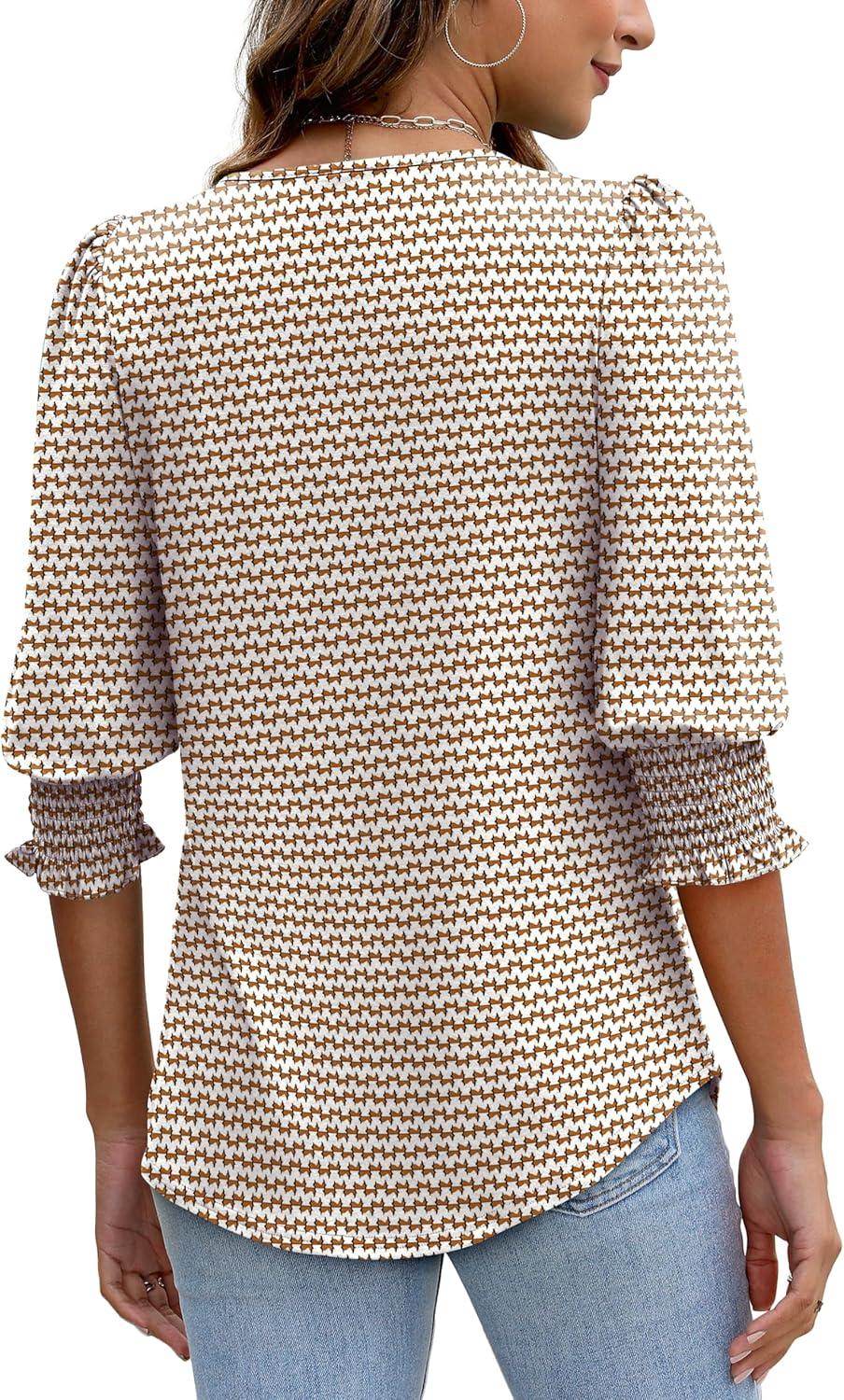 imageXIEERDUO Blouses for Women Dressy Casual 34 Length Sleeve Womens Tops with Smocked CuffsJstripe