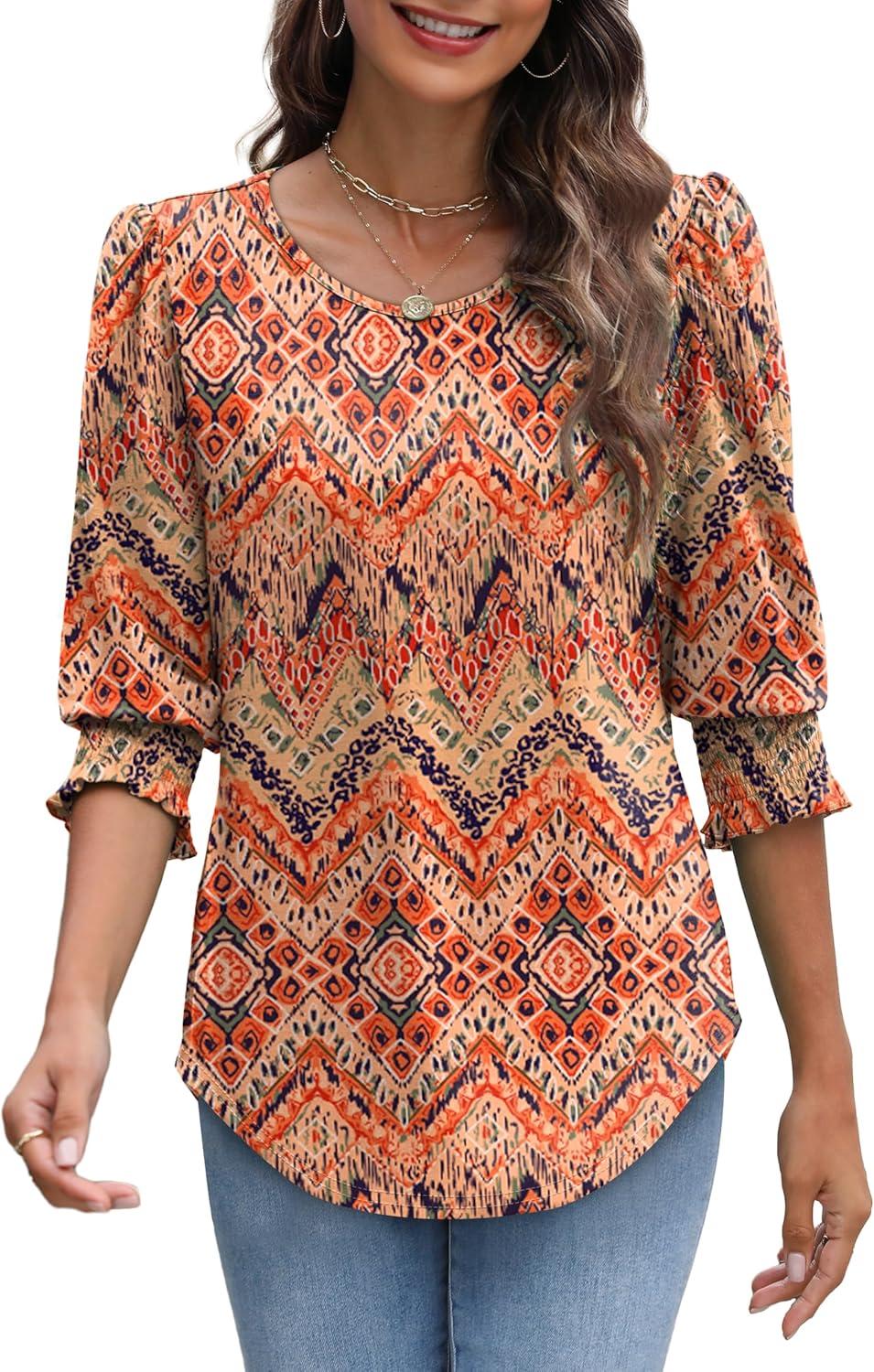 imageXIEERDUO Blouses for Women Dressy Casual 34 Length Sleeve Womens Tops with Smocked CuffsKboho