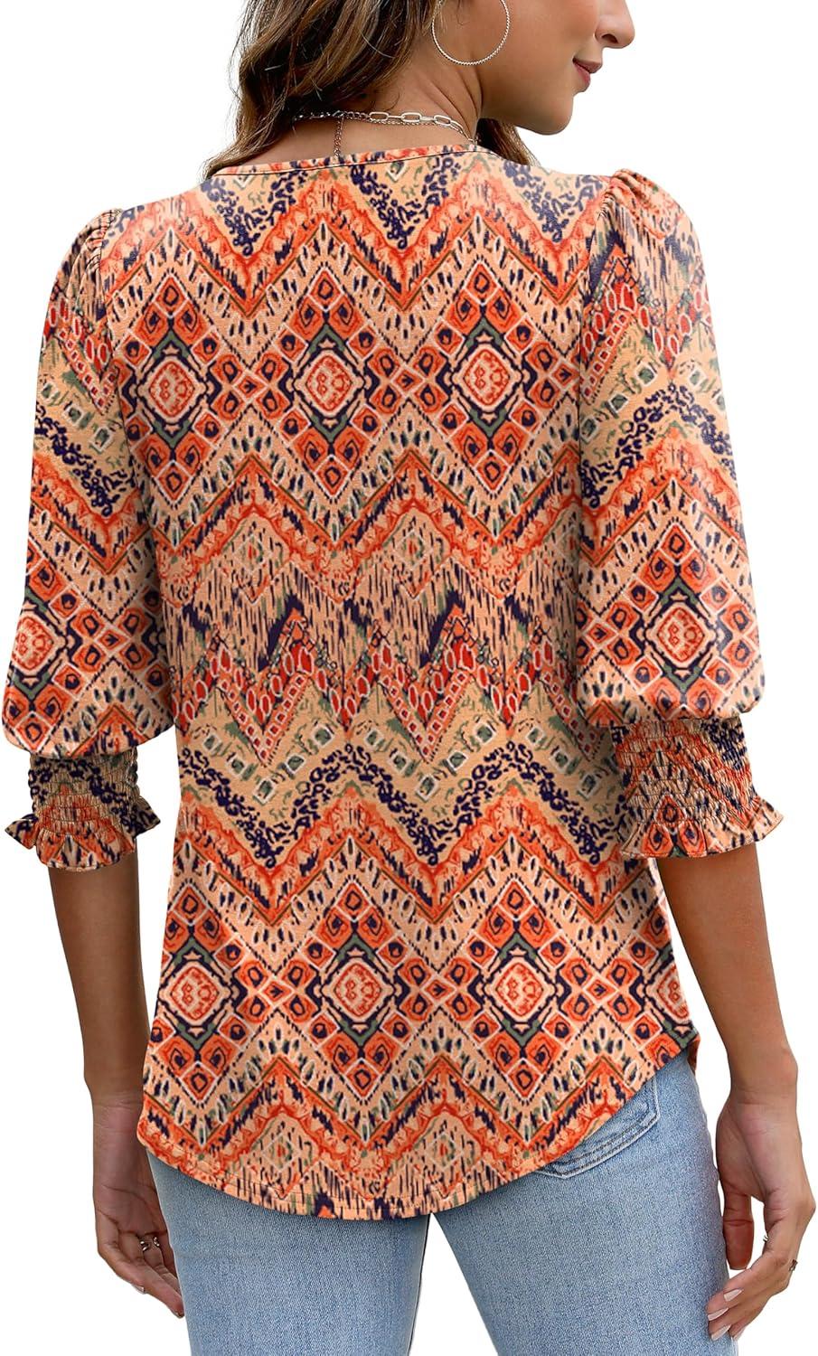 imageXIEERDUO Blouses for Women Dressy Casual 34 Length Sleeve Womens Tops with Smocked CuffsKboho