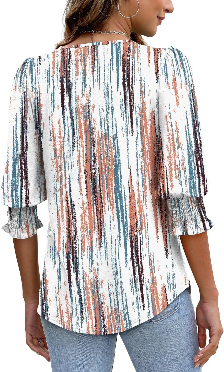 imageXIEERDUO Blouses for Women Dressy Casual 34 Length Sleeve Womens Tops with Smocked CuffsMtiedye