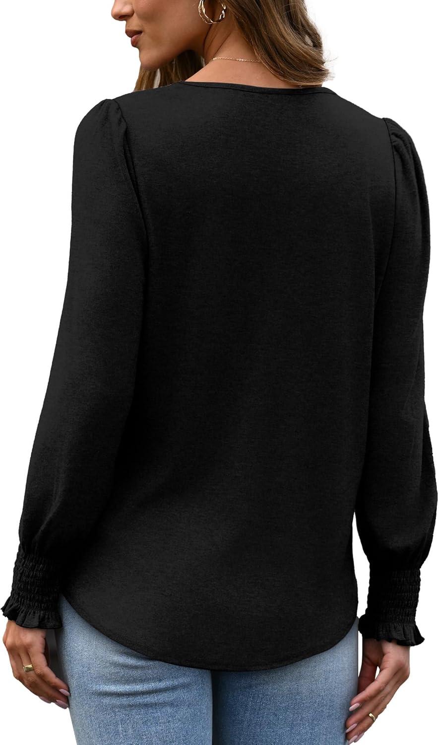 imageXIEERDUO Blouses for Women Dressy Casual Long Sleeve Shirts Fashion Clothing Puff Sleeve Tunic Tops with Smocked CuffsEblack