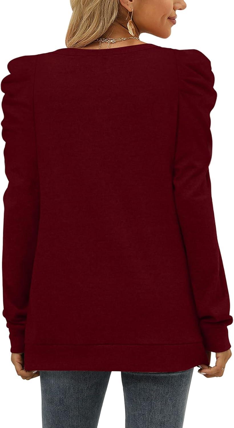 imageXIEERDUO Christmas Sweatshirts for Women V Neck Puff Sleeve Winter Clothes Warm Trendy L