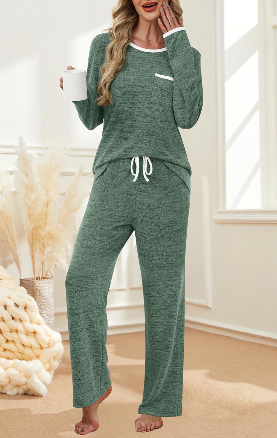 imageXIEERDUO Fall Outfits 2025 Lounge Sets For Women 2 Piece Soft Pajama Set For Women Lounge Pijamas De Mujer Postpartum Chest Pocket Nightwear Christmas Pajamas Green M
